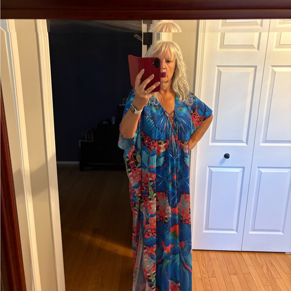Vibrant Blue and Red Floral Kaftan